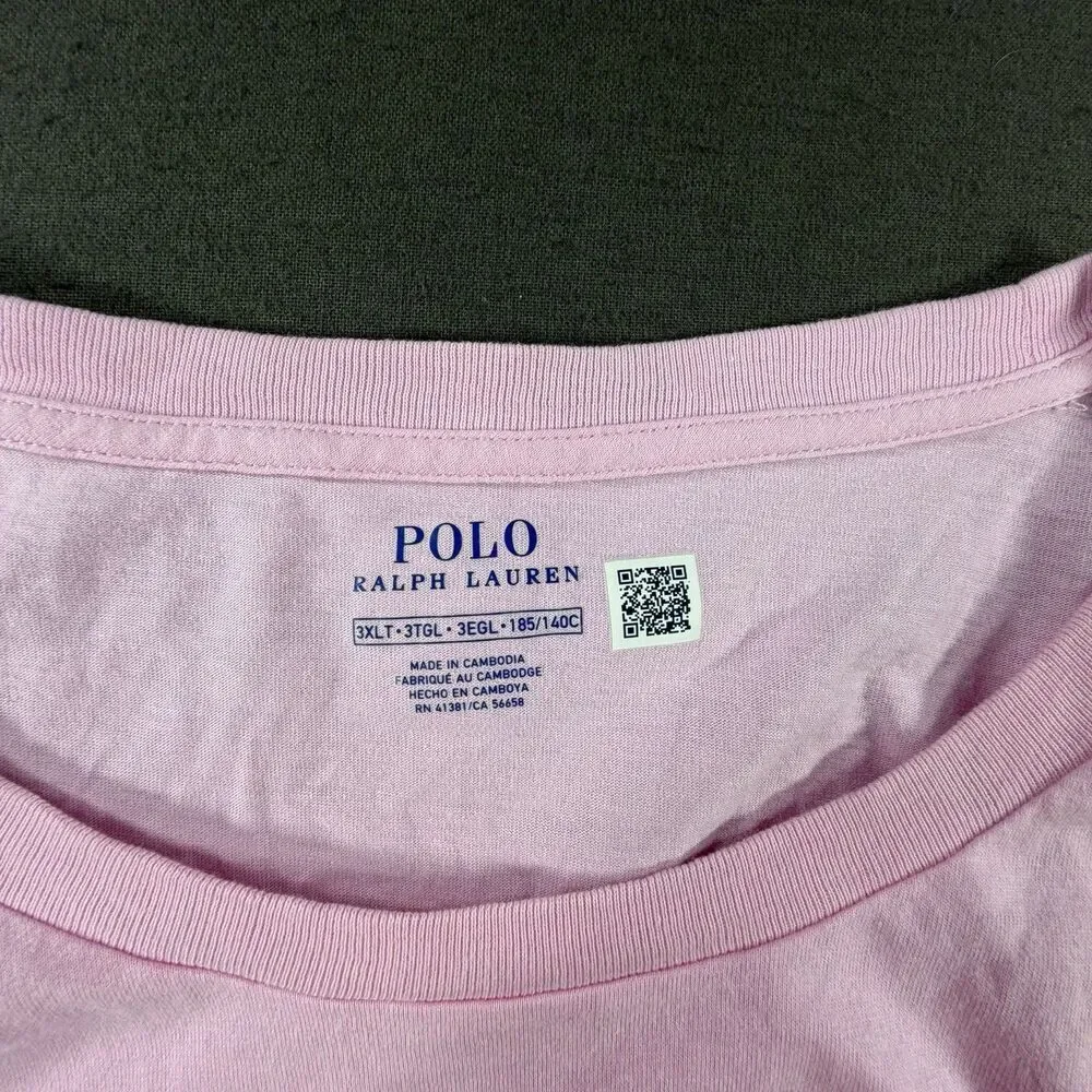 Polo Ralph Lauren Shirt Mens 3XLT Pink T-Shirt Embroidered Pony Cotton Crew Neck